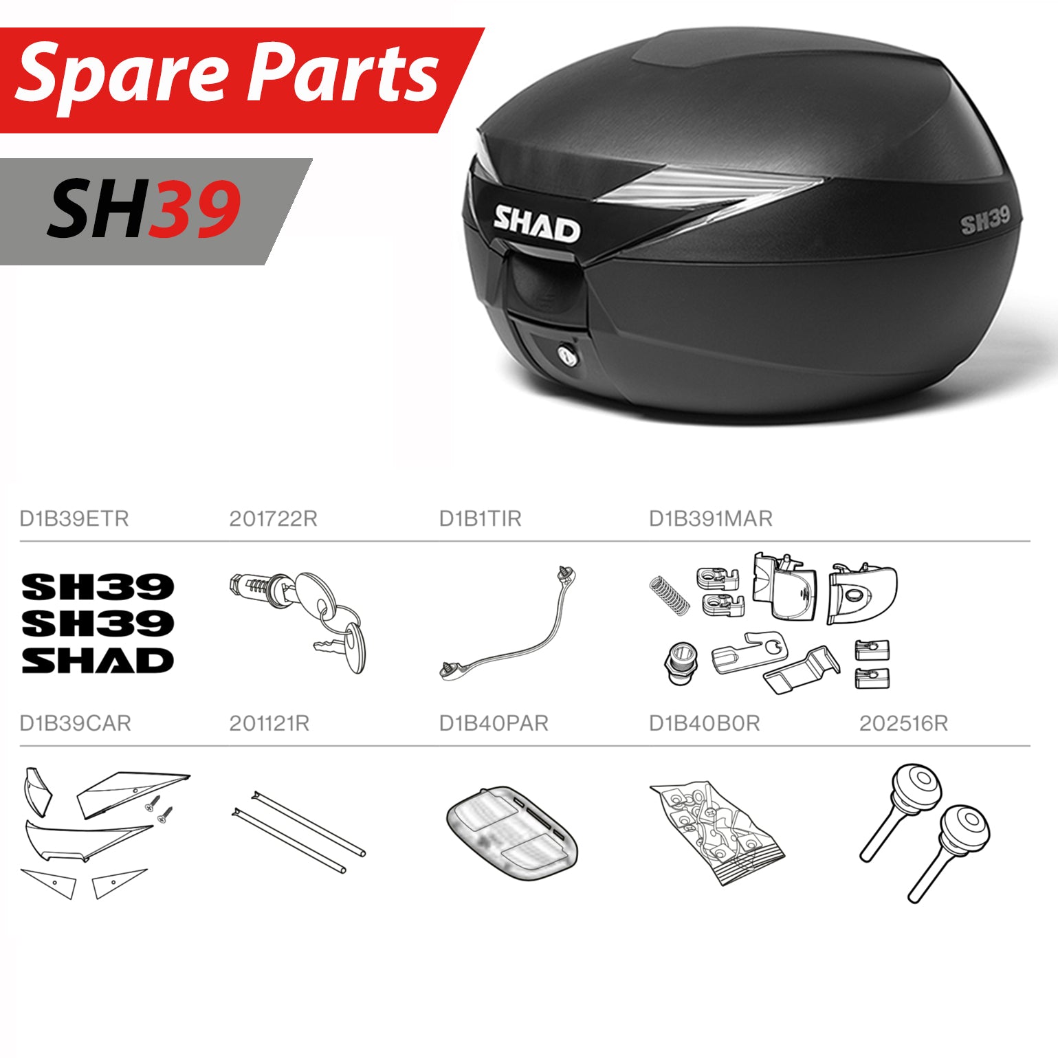 SHAD SH39 Top Box Spare Parts