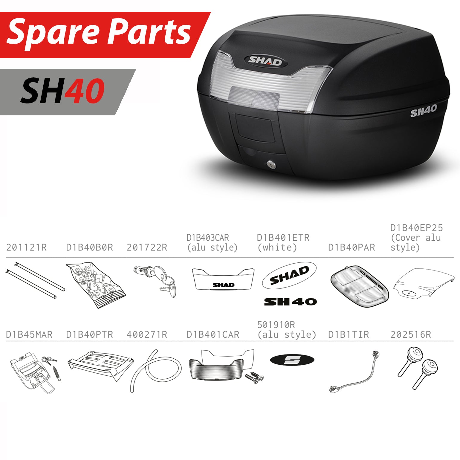 SHAD SH44 Top Box Spare Parts