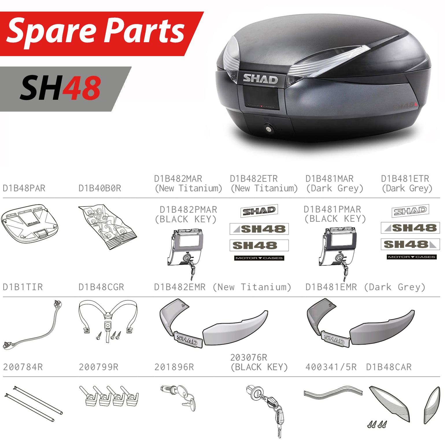 SHAD SH48 Dark Grey Top Box Spare Parts