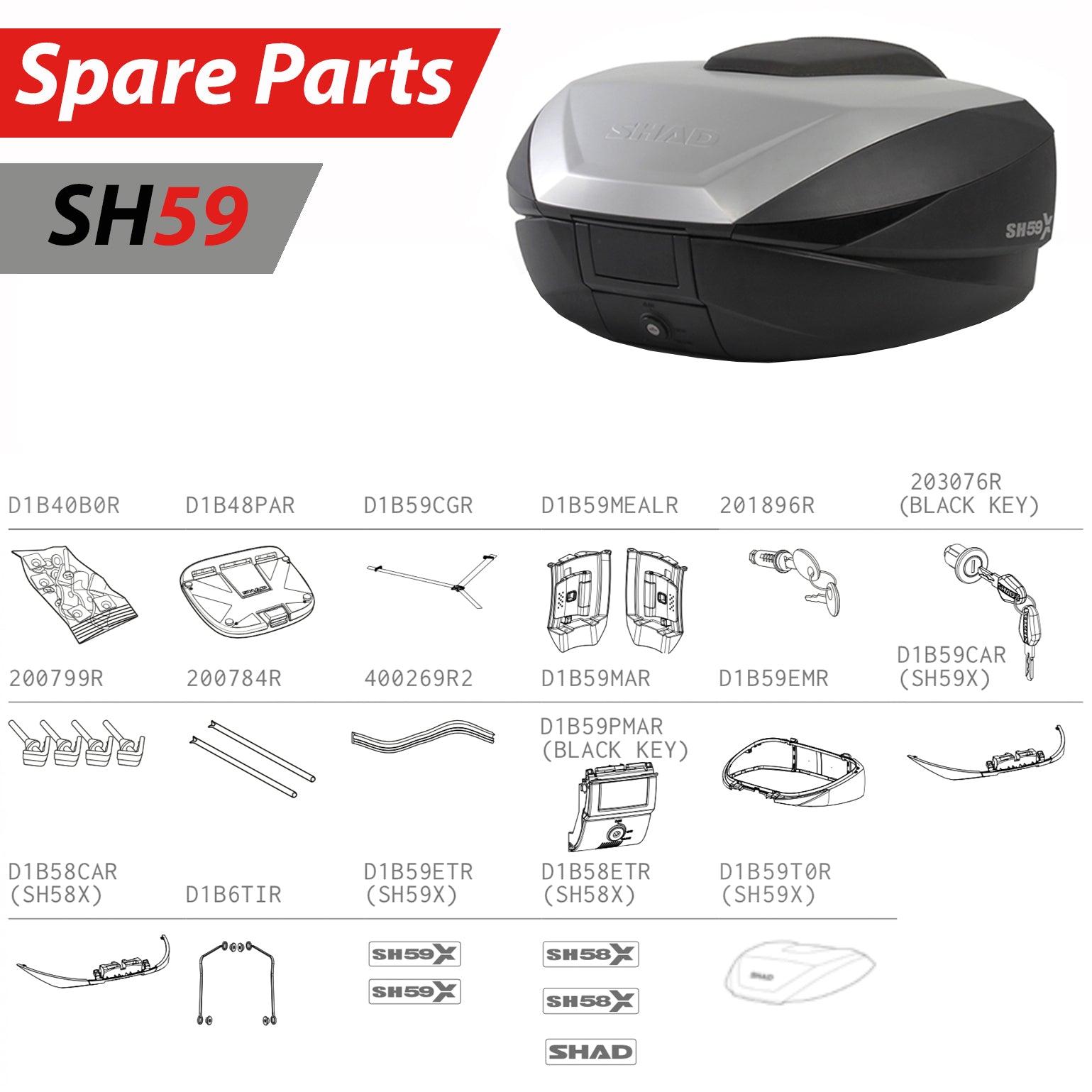 SHAD SH59x Top Box Spare Parts