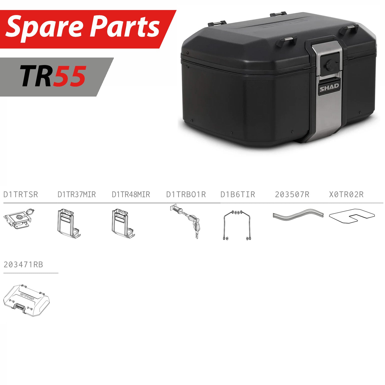 SHAD TR55 Black Top Box Spare Parts