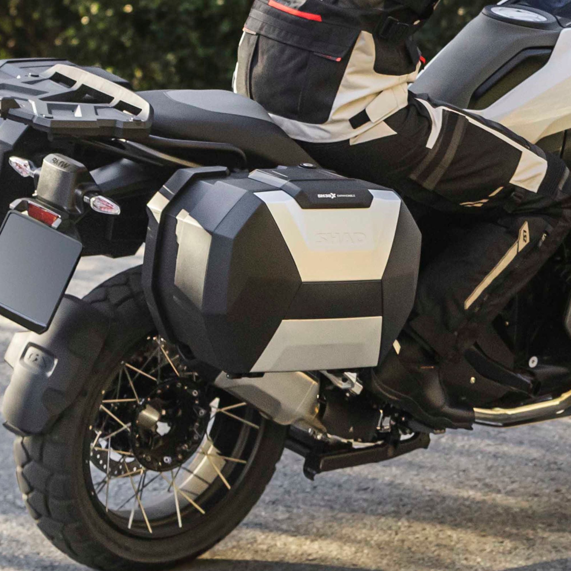 rear view of a motorcycle with SHAD SH38X expandable panniers mounted